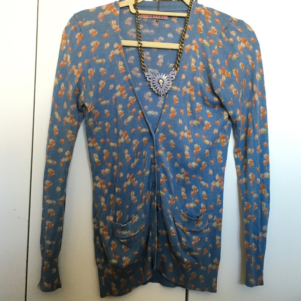 Velvet Anthropologie silk cotton floral sweater